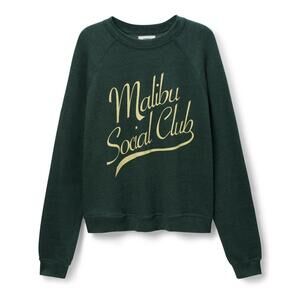 NEW SUNNY SOMEWHERE women's malibu social club crew neck sweater in pine green